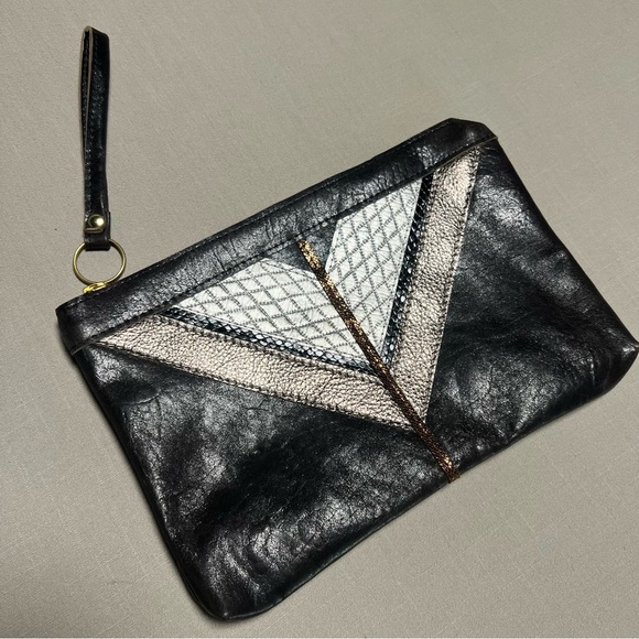 Maya Moon Handmade One-of-a-Kind Recycled Leather Clutch Wristlet Brown Copper - Picture 15 of 16